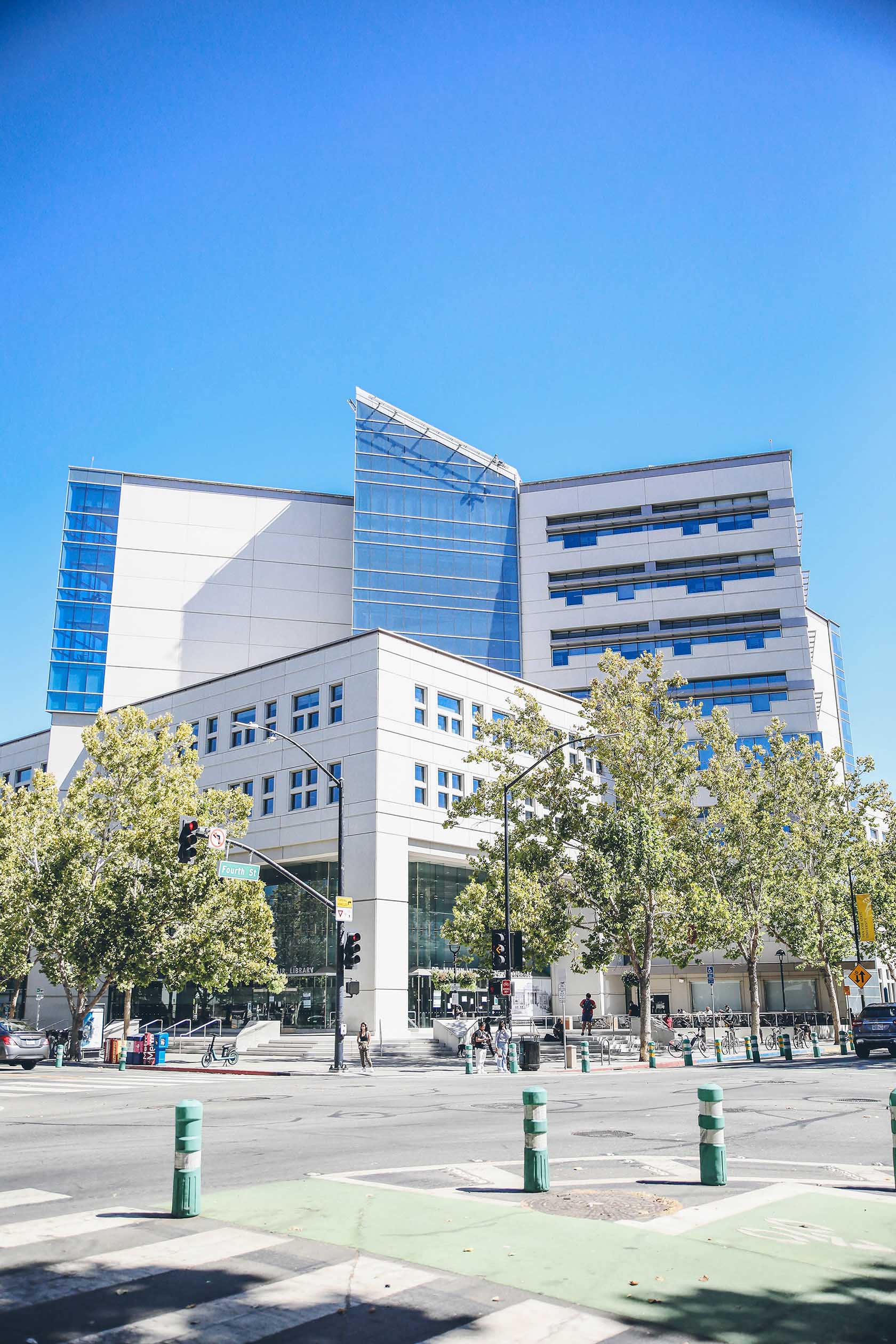 A photograph of Dr. Martin Luther King, Jr. Library taken by SJSU King Library Student Assistant Maleek Diaz.