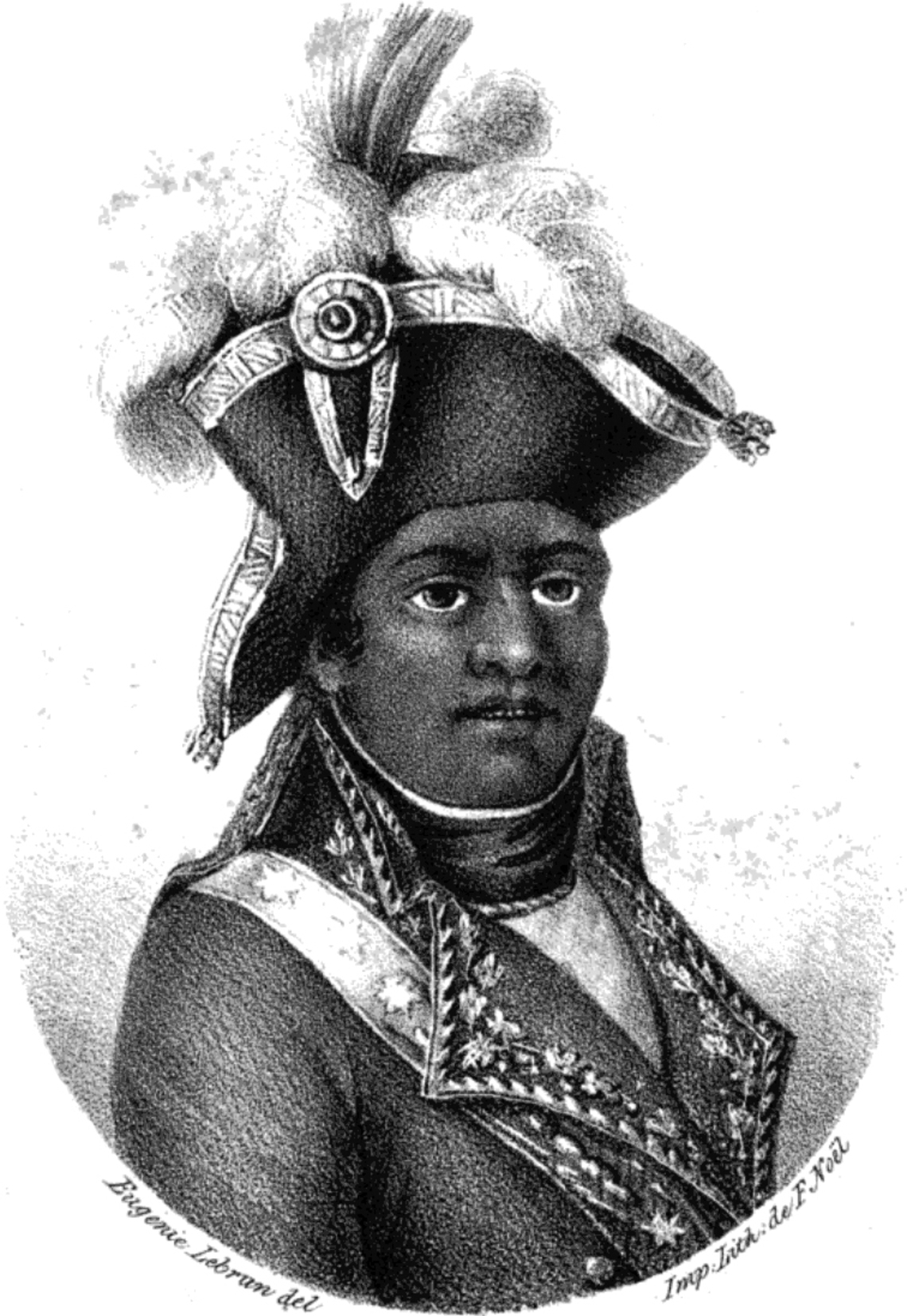 Portrait of Toussaint Louverture, the liberator of Haiti, in military garb.