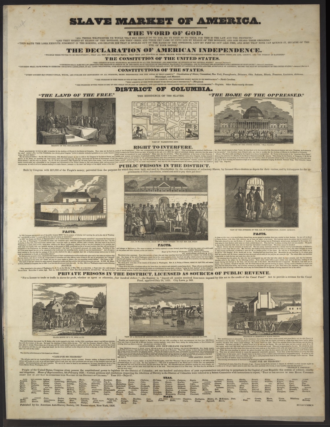 American Anti-Slavery Society Broadside against Slavery in the District of Columbia. Calling for the end of slavery in the District of Columbia - which was constitutionally in the hands of Congress - was a constant ongoing campaign of the Abolitionists.